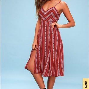 Calabash Rust Red print midi dress (NEVER WORN)